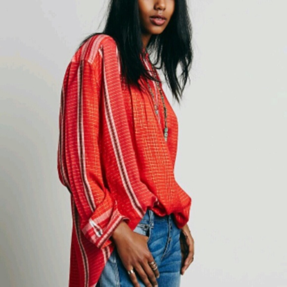 FP Checkered Pattern Lurex Metallic Threading Semi Sheer Jewel Tone Tunic Blouse - Picture 1 of 8